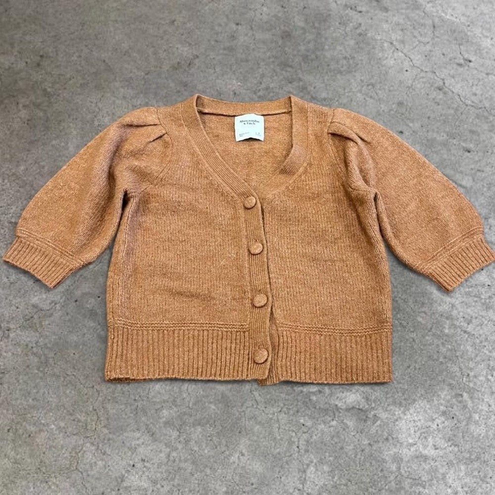 y2k abercrombie & fitch brown puff sleeve button up cardigan sweater small